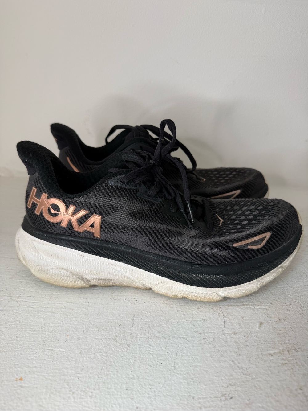 Hoka Women’s Black and Rose Gold Athletic Sneakers size 8B